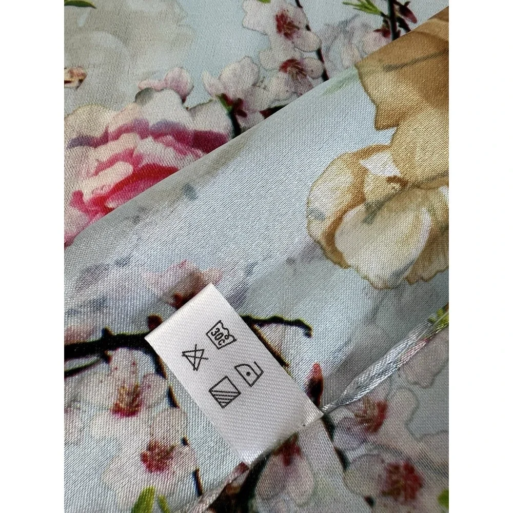 Women's Blossoms Floral Sky Blue Printed 100% Silk Scarf Wrap 28